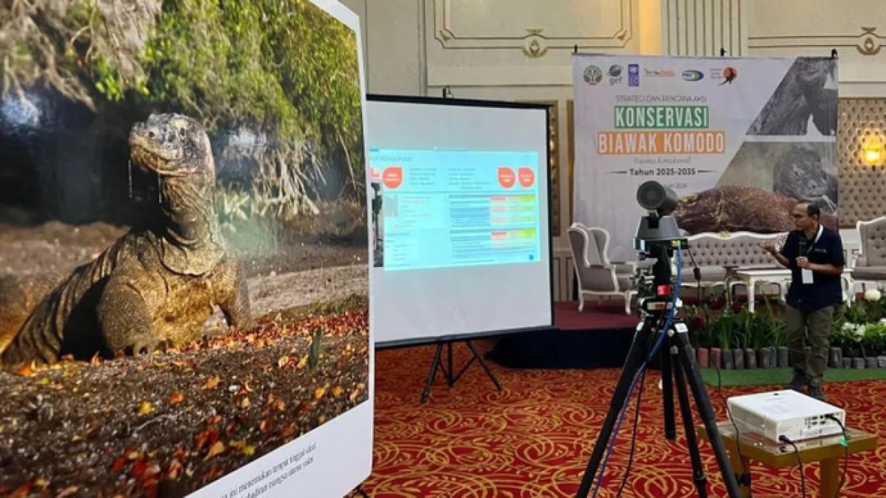 Pemaparan KSP dalam kegiatan sosialisasi dan diseminasi SRAK komodo di Kota Bogor, Jawa Barat, Kamis 26 Februari 2026. ANTARA/M Fikri Setiawan (Antara)