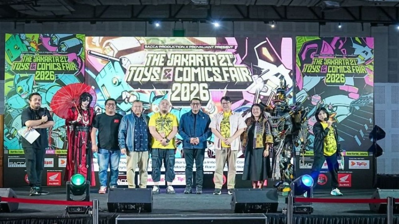 Menteri Ekonomi Kreatif/Badan Ekonomi Kreatif (Ekraf) Teuku Riefky Harsya mengapresiasi "The Jakarta Toys and Comic Fair 2026" di Kartika Expo Center, Jakarta, pada 31 Januari–1 Februari 2026. (Foto: Dok/Istimewa/Ekraf)