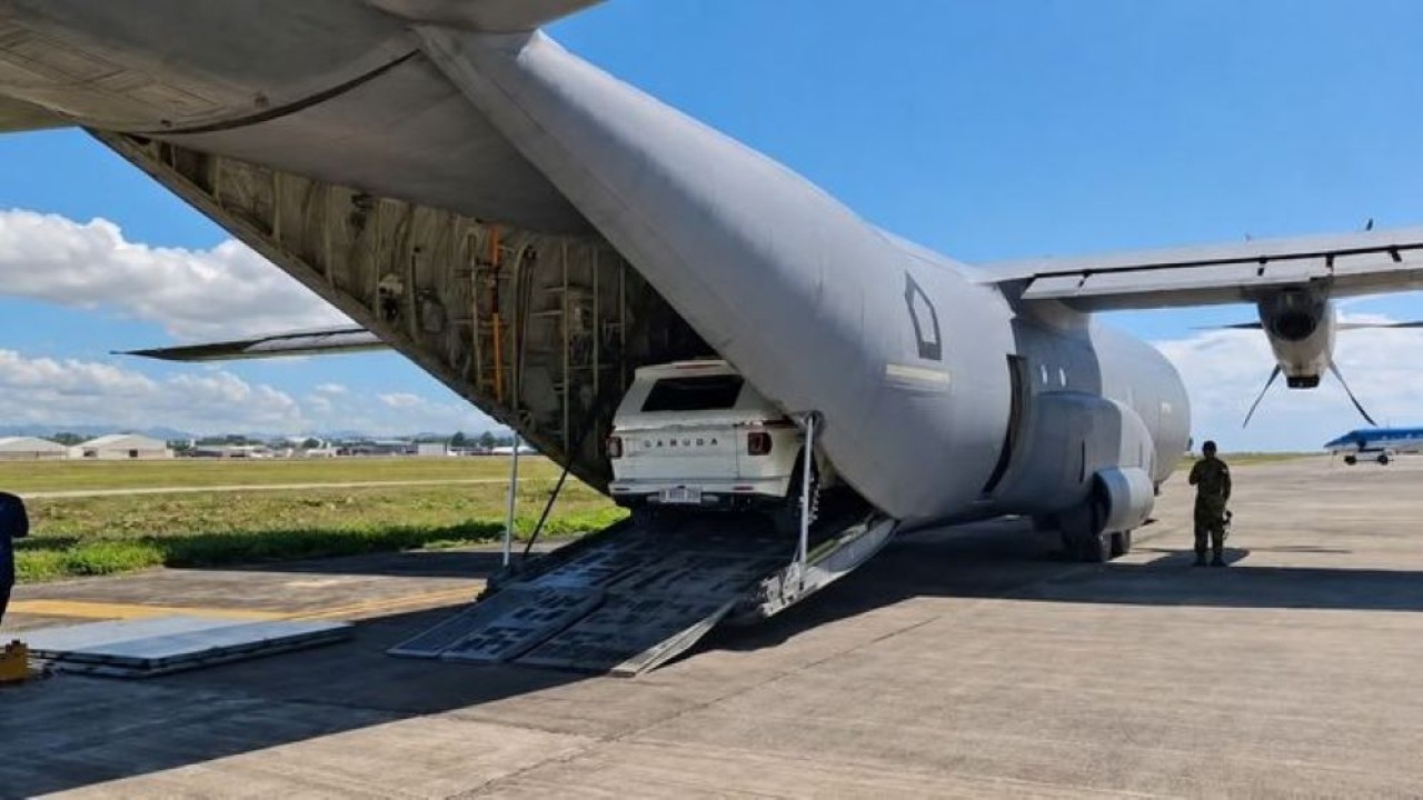 Pesawat Airbus A400M milik TNI Angkatan Udara (AU) memegang peranan penting dalam pengiriman kendaraan taktis Maung MV3 Garuda Limousine yang digunakan Presiden Prabowo Subianto selama menghadiri Konferensi Tingkat Tinggi (KTT) ke-48 ASEAN di Cebu, Filipina, pada 7-8 Mei 2026. (Foto: Istimewa)