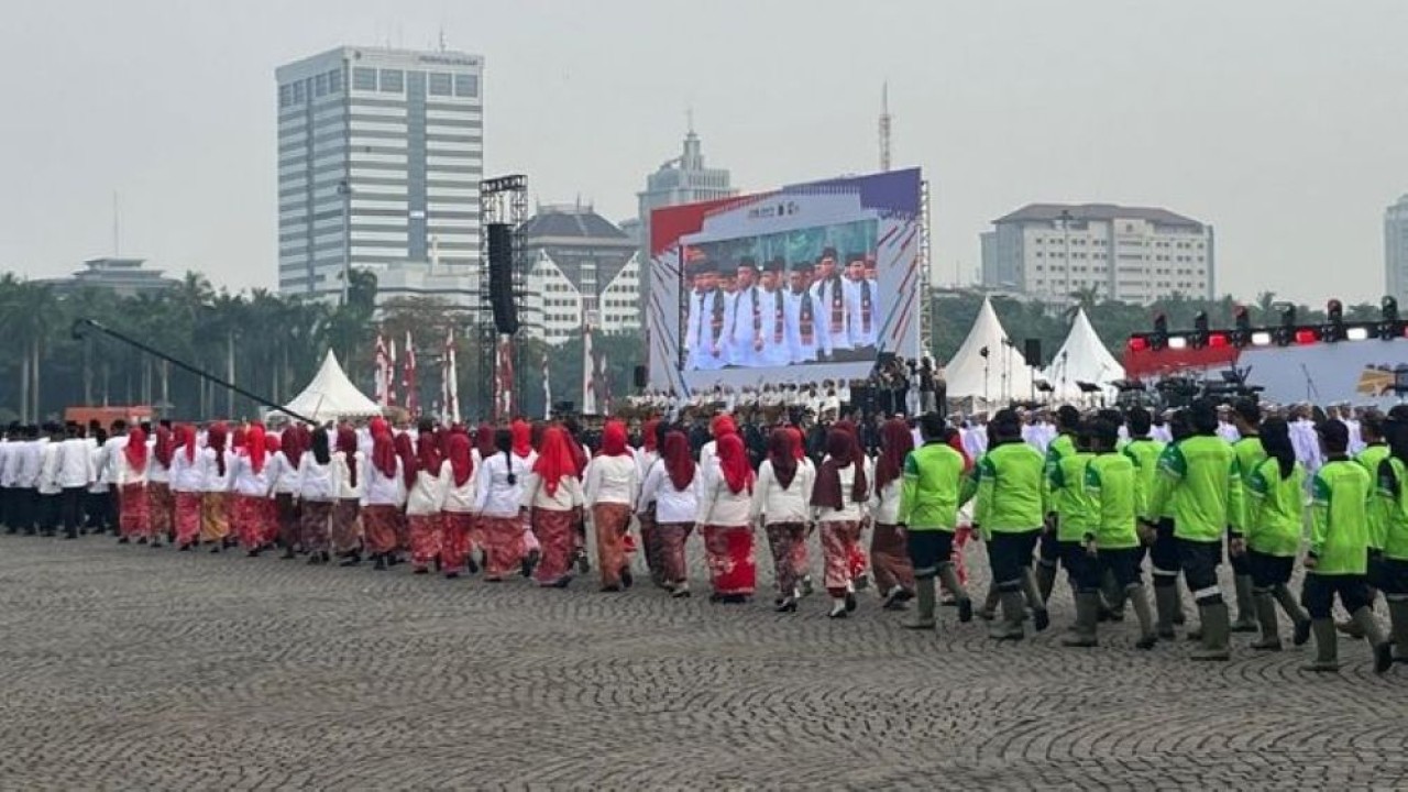 Upacara peringatan Hari Ulang Tahun (HUT) ke-499 Kota Jakarta di Silang Monas Sisi Selatan, Jakarta Pusat, pada Senin, 22 Juni 2026 pagi. (Foto: Ntvnews.id/Adiansyah)