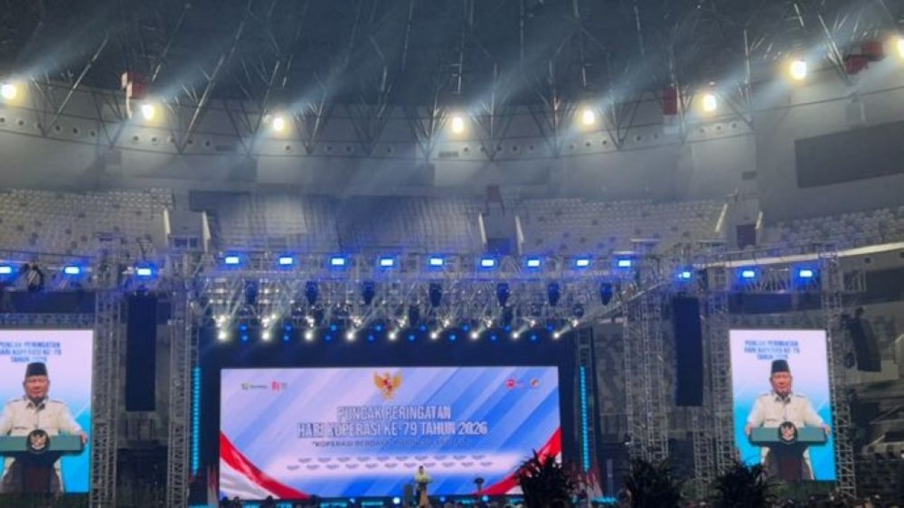 Presiden Prabowo Subianto menghadiri puncak peringatan Hari Koperasi Nasional (Harkopnas) ke-79 di Indonesia Arena, Kompleks Gelora Bung Karno (GBK), Jakarta, pada 12 Juli 2026. (Foto: NTVnews)