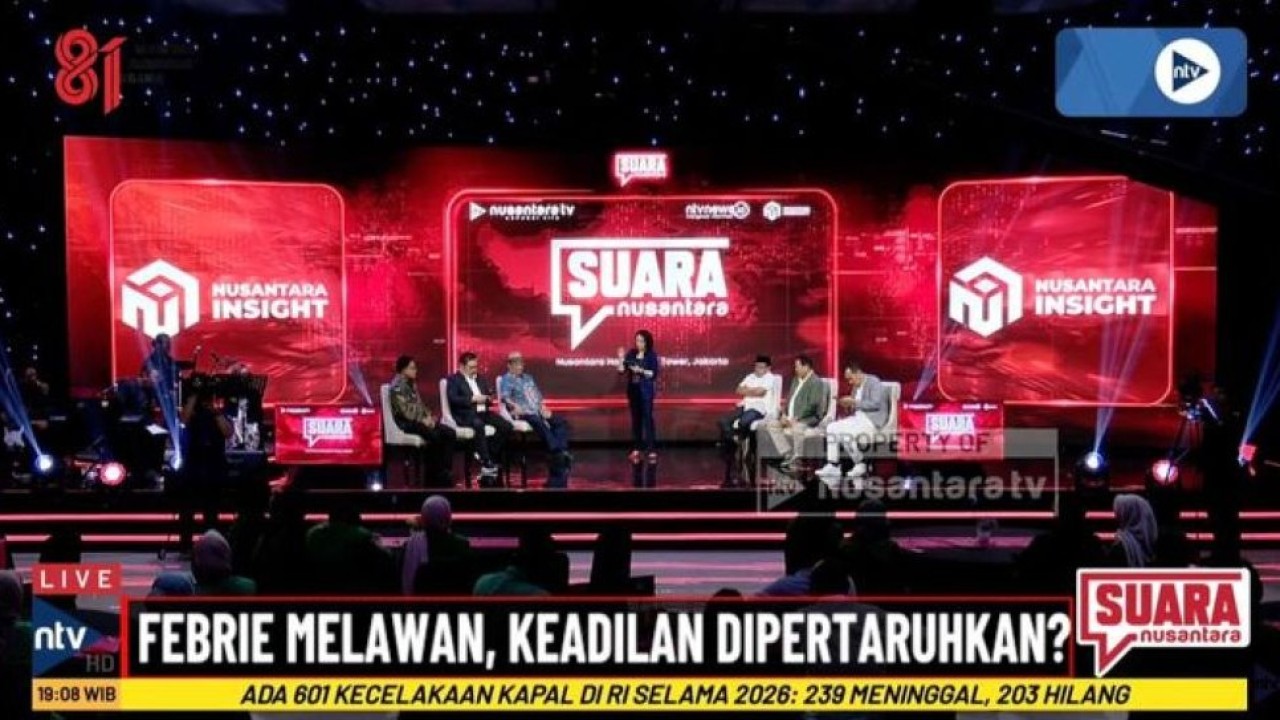 Program Suara Nusantara bertajuk "Febrie Melawan: Keadilan Dipertaruhkan?" di Nusantara TV, Rabu, 19 Agustus 2026, di NT Tower, Jakarta.