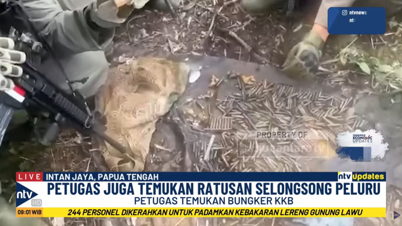 Satgas Operasi Damai Cartenz 2026 menemukan ratusan selongsong peluru dan lokasi yang diduga menjadi tempat persembunyian KKB di Intan Jaya